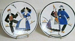 (2) Vtg Luneville French Faience Dancing Couple Art Deco 8 " Plates