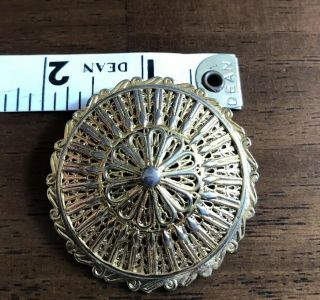 Vintage Jewelry Brooch Pin Shield Medallion Gold Tone Round 3