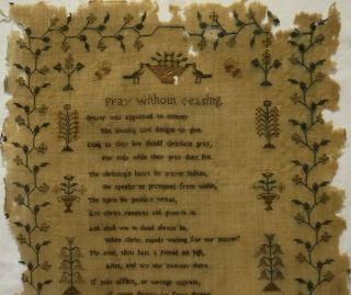 EARLY/MID 19TH CENTURY VERSE & MOTIF SAMPLER BY JOAN SMITH AGED 6 - c.  1840 2