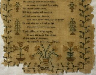 EARLY/MID 19TH CENTURY VERSE & MOTIF SAMPLER BY JOAN SMITH AGED 6 - c.  1840 3