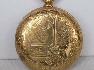 Antique Victorian Elgin Gold Filled Scenic Hunter Case Ladies Pocket Watch