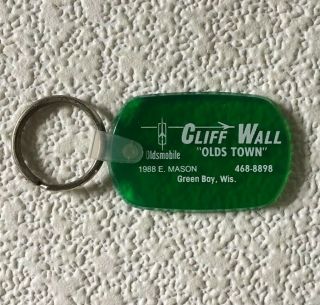 Vintage Dealer Keychain Cliff Wall Oldsmobile Car Key Fob Ring Green Bay,  Wi.