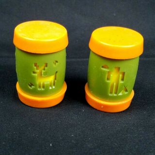 St Labre Indian School Salt And Pepper Shakers Plastic Orange Green Vintage