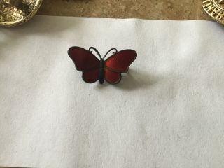 Vintage Tiny Norway Ivar T Holth Sterling Red Enamel Butterfly Brooch