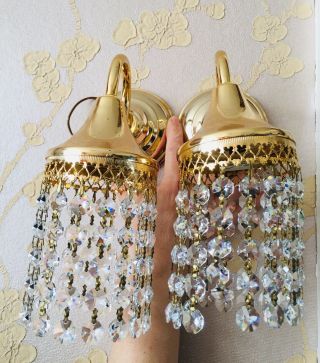 Vintage French Chandelier Crystal Glass Wall Lights