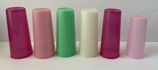 Set Of 6 Vintage Tupperware Colored Plastic Cups Tumblers 16 Oz One 12 Oz