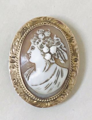 Vintage Antique 10k Gold Hand Carved Shell Cameo Brooch Pat Pending