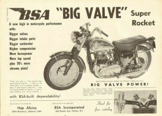 1959 Bsa  Big Valve  Rocket Vintage Motorcycle Ad