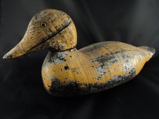 Antique Vintage Victor Carved Wood Painted Duck Decoy Glass Eyes
