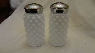 Fenton Glass Salt Pepper Shaker Set White Milk Glass Hobnail Pattern 3 " Vintage