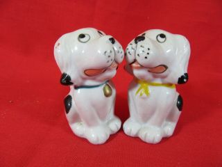 35.  Vintage Kissing Dalmatian Dogs White And Black Porcelain Salt Pepper Shakers