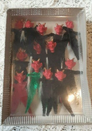 Vintage Halloween Devil Krampus Satan Antique Chenille Ornaments Pipe Picks Nos