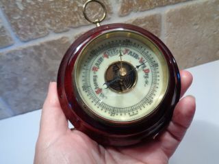 Vintage Barometer Made In Germany Wood And Glass Round