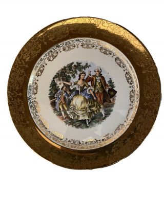 Vintage Crest - O - Gold 22 K Gold Trimmed Hand Painted Colonial Plate China
