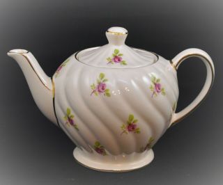 Vintage Sadler England Porcelain Teapot Tiny Flowers Gold