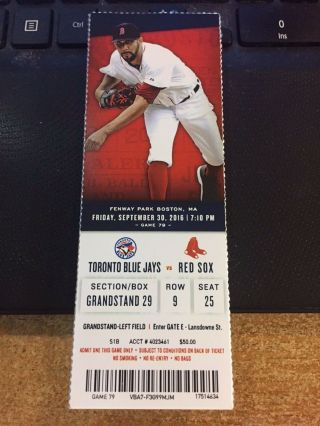 2016 Boston Red Sox Vs Blue Jays Ticket Stub 9/30 David Ortiz Last Hr 541