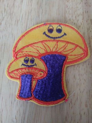 Vintage 1970 Embroidered Patch Iron On Mushrooms