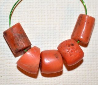 Antique Natural Red Coral Beads Collected From Nigeria Via African Trade