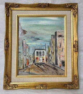 Vintage Sf Cable Car Oil Painting Signed By Patricia Burke W/gold Ornate Frame,