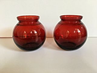 Vintage Anchor Hocking? Ruby Red Glass Vases Rose Bowls Votives