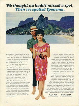 1965 Pan Am And Panagra Airways Print Ad Ipanema