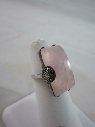 Antique Sterling Silver/rose Quartz Art Deco Style Ring W/marcasites 7.  6g Size 5
