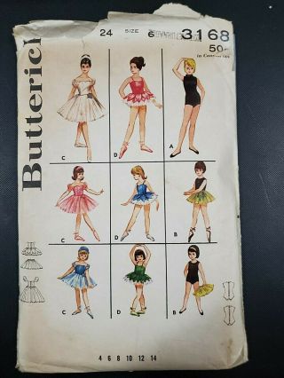 Vintage Butterick Girls Ballet Costume Pattern 3168 Size 6 Shippping