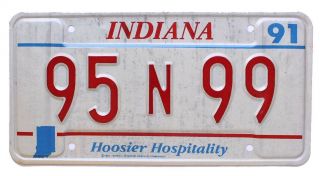 Indiana 1991 Hoosier Hospitality License Plate,  Yom,  Marion County,  99