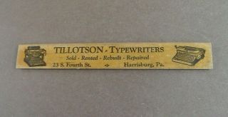 Vintage 6 Inch Wooden Ruler Tillotson Typewriter Harrisburg Pa Advertising