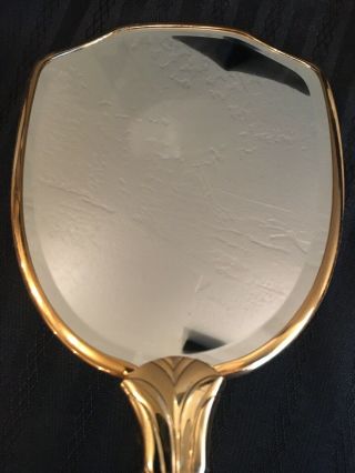 Vintage MCM - Gold Floral Handheld Mirror and Hair Brush Set - Hollywood Regency 3