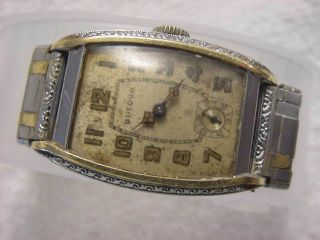 Vintage 2tone 14k Gold Fd Lg Antique 1920 Art Deco Bulova Hermetic Curvex Watch