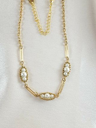 Vintage Signed Sara Coventry Gold Tone Chain And Pearls With Extension