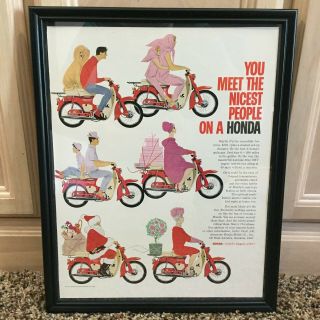 1963 " You Meet The Nicest People On A Honda " Cub Framed Vtg Print Ad