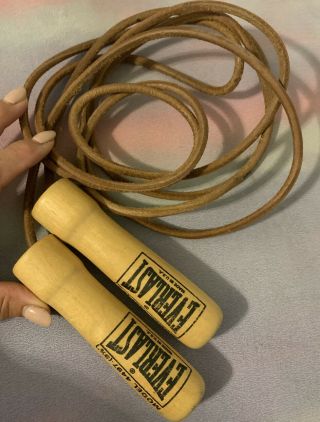 Vintage Everlast Boxing Leather Jump Rope Wood Handles 8’ 6” Model 4496
