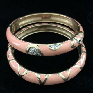Vintage Joan Rivers Set Of Two Pink Enamel Hinged Bangle Bracelets