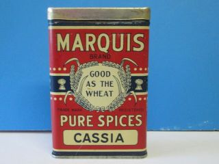 Antique 1912 - 19 Marquis Pure Cassia Spice Tin H G Smith Regina M M Co Tin