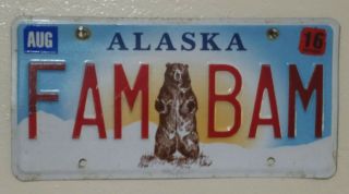Vintage Alaska Personalized Vanity License Plate Fam Bam Authentic Ak Dmv Issue