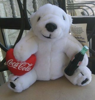 Vintage 1993 Coca Cola Plush 7 " Tall Bear White With Red Heart