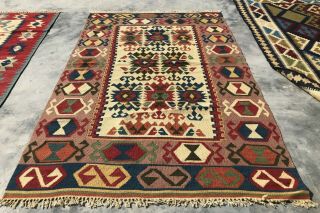 Authentic Hand Knotted Vintage Turkish Wool Kilim Area Rug 5.  3 X 3.  5 Ft (187 Bn)
