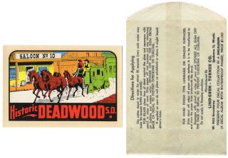 Vtg 50s Decal Deadwood South Dakota Wild West Western Travel Souvenir Black Hill