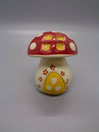 Vintage Miniature Dollhouse Fairy Garden - Red Roof Mushroom House - Handpainted