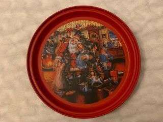 Christmas Holiday Themed 6 Vintage Tin Metal Drink Coasters & Tray