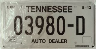 Tennessee Tn License Plate Tag 2013 Auto Dealer 03980 - D I