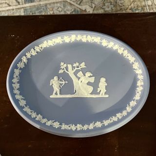 Vintage Wedgwood Jasperware Light Blue Oval Platter Tray Cupid Cherubs Large 9”