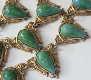 Antique Art Nouveau Gold Gilt Turquoise Art Glass Collar Necklace