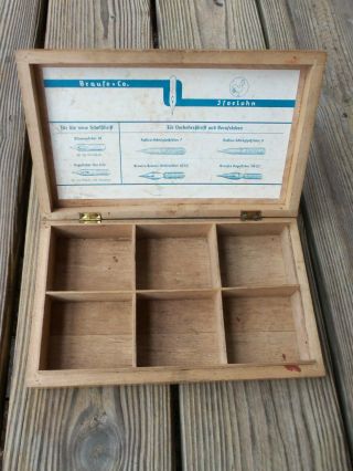 Vintage Brause & Co Pen Nibs Wooden Box Iserlohn Germany Storage