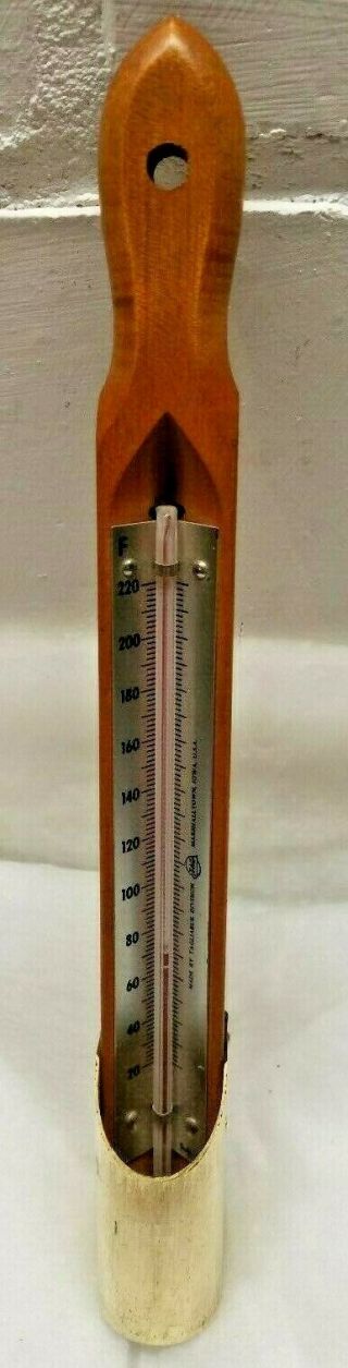Vintage Industrial Tagliabue Thermometer Brass Base Maple Wood Marshalltown Iowa