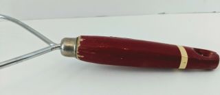 Vintage Red w/ Beige Stripe Wooden Painted Handle Potato Smasher 10 