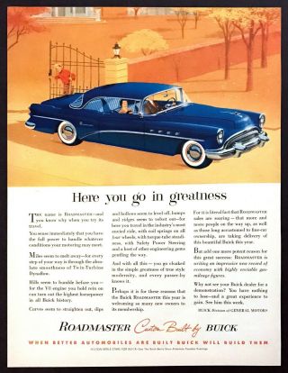 1954 Buick Roadmaster 2 - Door Hardtop Art " Ride In Greatness " Vintage Print Ad