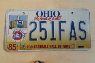 Ohio Pro Football Hall Of Fame Graphic License Plate; 251 Fas; Nfl Football